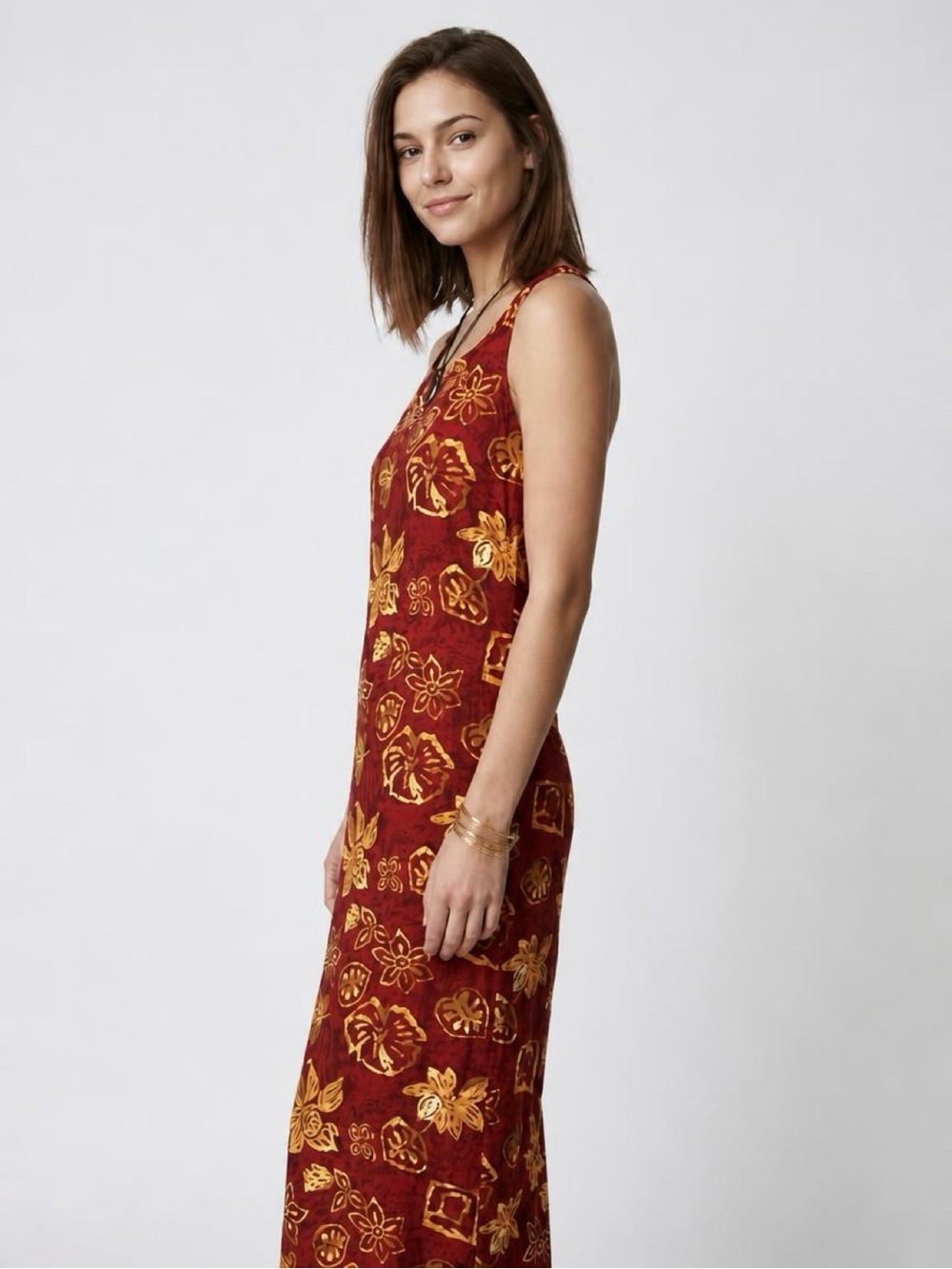 NWT Notations Batik Maxi Dress in Sleeveless Design Tropical Print XL